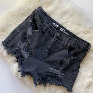 Black Distressed denim shorts